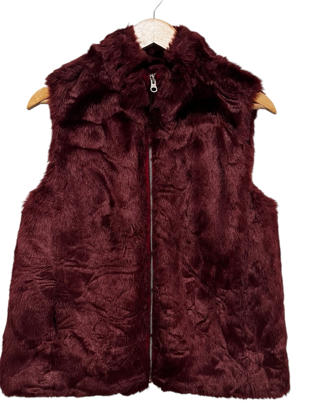 J Crew Maroon Plush Faux Fur Vest Cozy High Neck Size Small